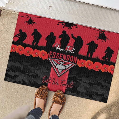 Personalised Essendon Football ANZAC Day Rubber Doormat Bombers Poppy Lest We Forget