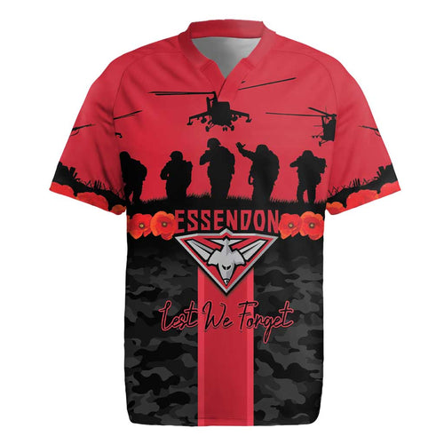 Personalised Essendon Football ANZAC Day Rugby Jersey Bombers Poppy Lest We Forget