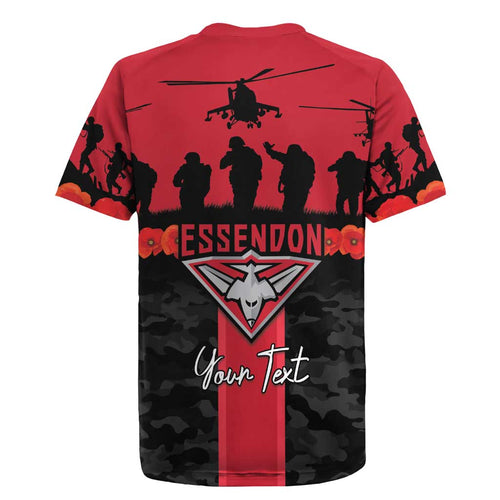 Personalised Essendon Football ANZAC Day Rugby Jersey Bombers Poppy Lest We Forget
