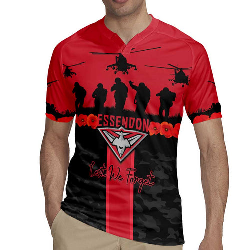 Personalised Essendon Football ANZAC Day Rugby Jersey Bombers Poppy Lest We Forget