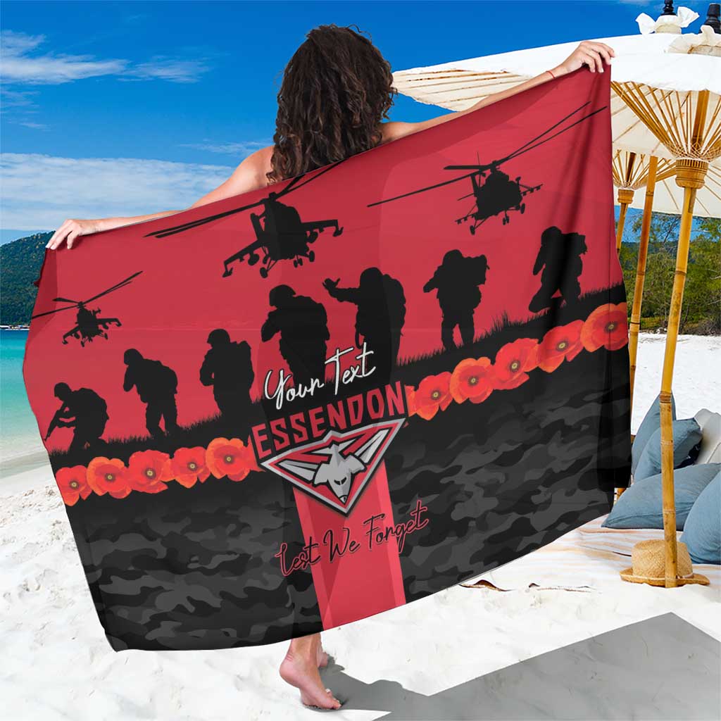 Personalised Essendon Football ANZAC Day Sarong Bombers Poppy Lest We Forget