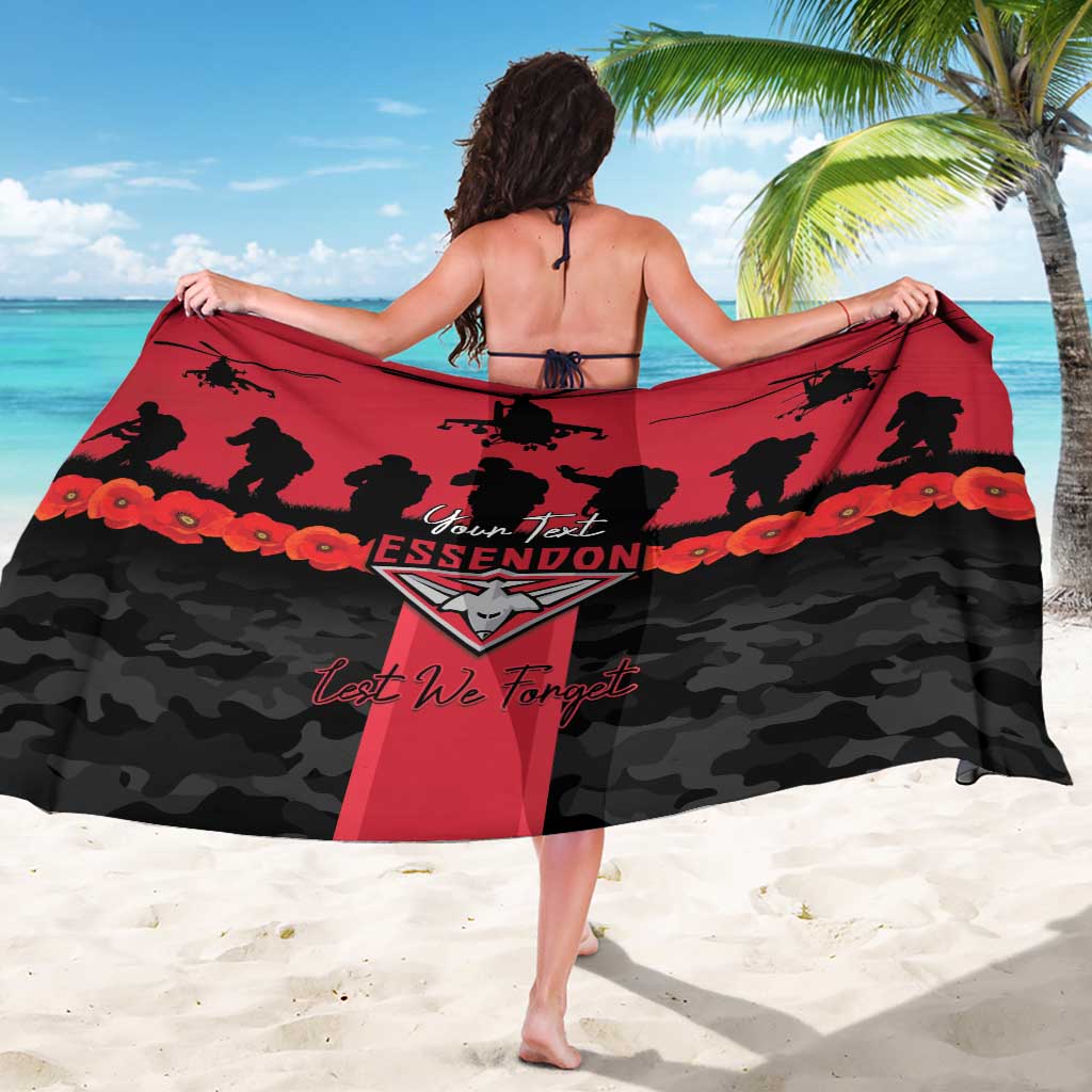 Personalised Essendon Football ANZAC Day Sarong Bombers Poppy Lest We Forget