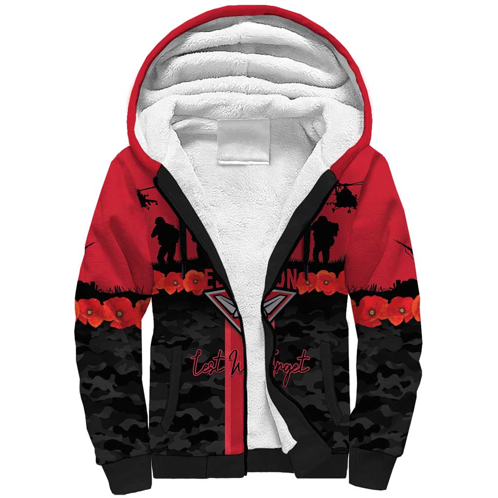 Personalised Essendon Football ANZAC Day Sherpa Hoodie Bombers Poppy Lest We Forget