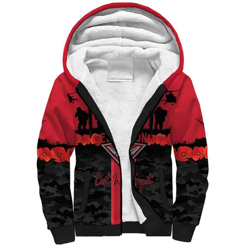 Personalised Essendon Football ANZAC Day Sherpa Hoodie Bombers Poppy Lest We Forget