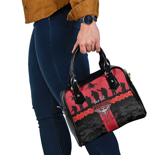 Personalised Essendon Football ANZAC Day Shoulder Handbag Bombers Poppy Lest We Forget