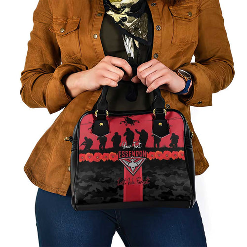 Personalised Essendon Football ANZAC Day Shoulder Handbag Bombers Poppy Lest We Forget