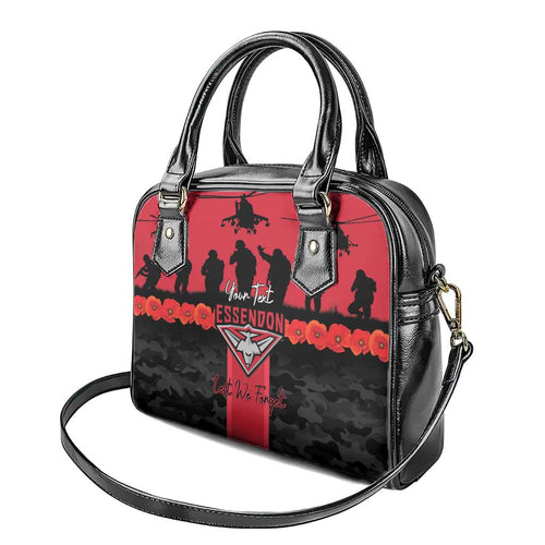 Personalised Essendon Football ANZAC Day Shoulder Handbag Bombers Poppy Lest We Forget