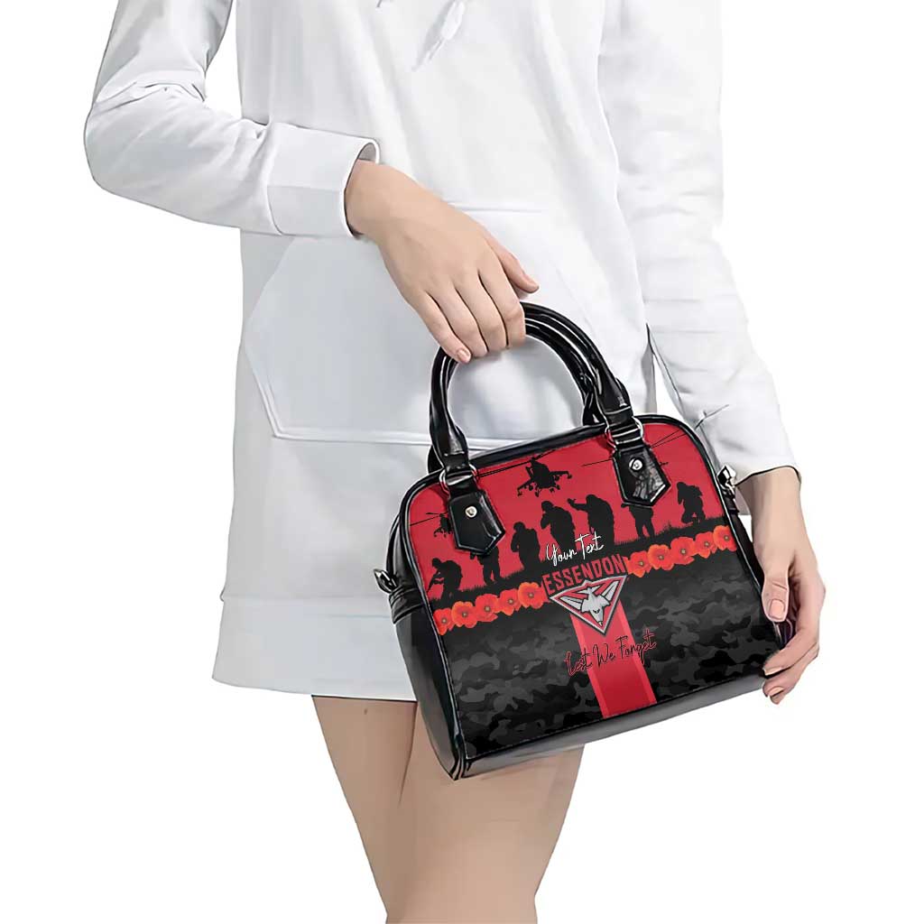 Personalised Essendon Football ANZAC Day Shoulder Handbag Bombers Poppy Lest We Forget