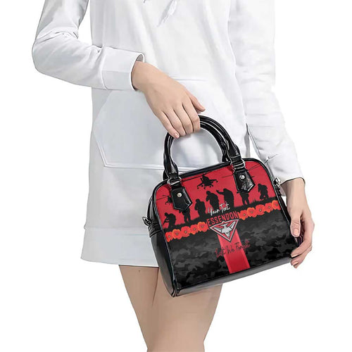 Personalised Essendon Football ANZAC Day Shoulder Handbag Bombers Poppy Lest We Forget