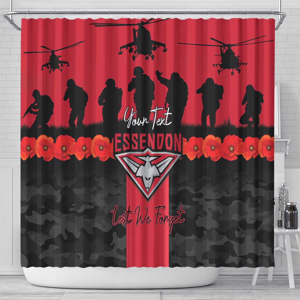 Personalised Essendon Football ANZAC Day Shower Curtain Bombers Poppy Lest We Forget