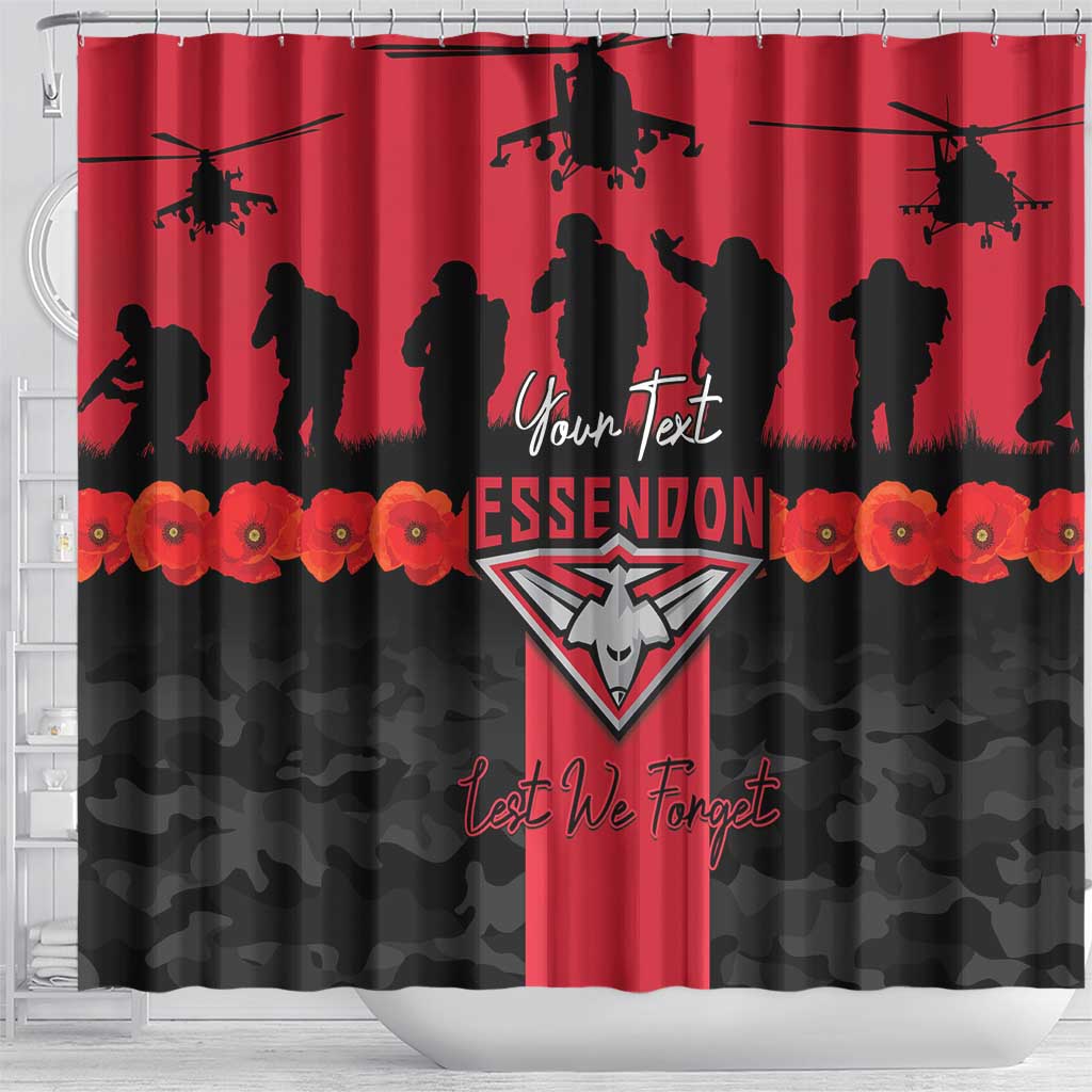 Personalised Essendon Football ANZAC Day Shower Curtain Bombers Poppy Lest We Forget