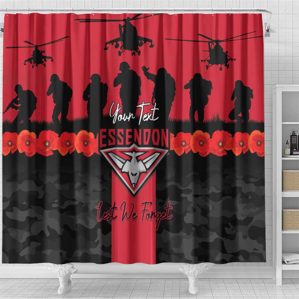Personalised Essendon Football ANZAC Day Shower Curtain Bombers Poppy Lest We Forget