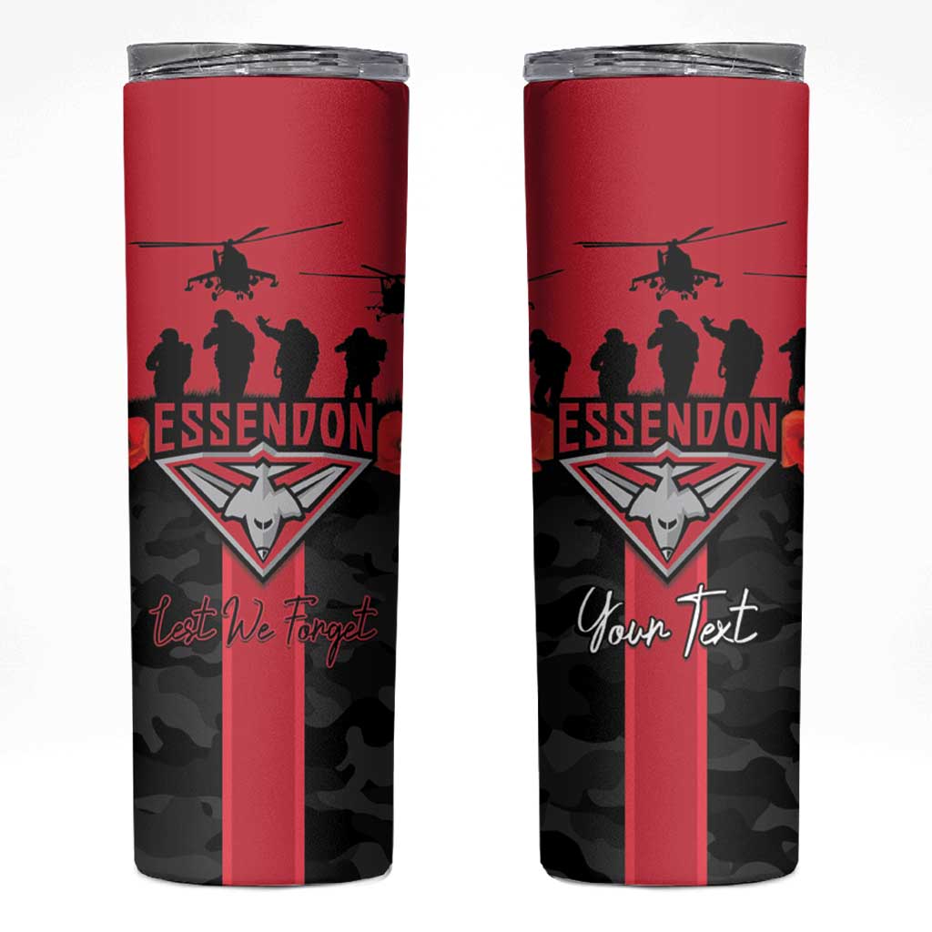 Personalised Essendon Football ANZAC Day Skinny Tumbler Bombers Poppy Lest We Forget