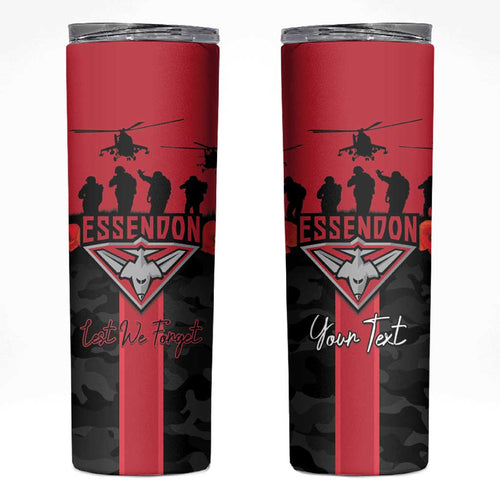 Personalised Essendon Football ANZAC Day Skinny Tumbler Bombers Poppy Lest We Forget