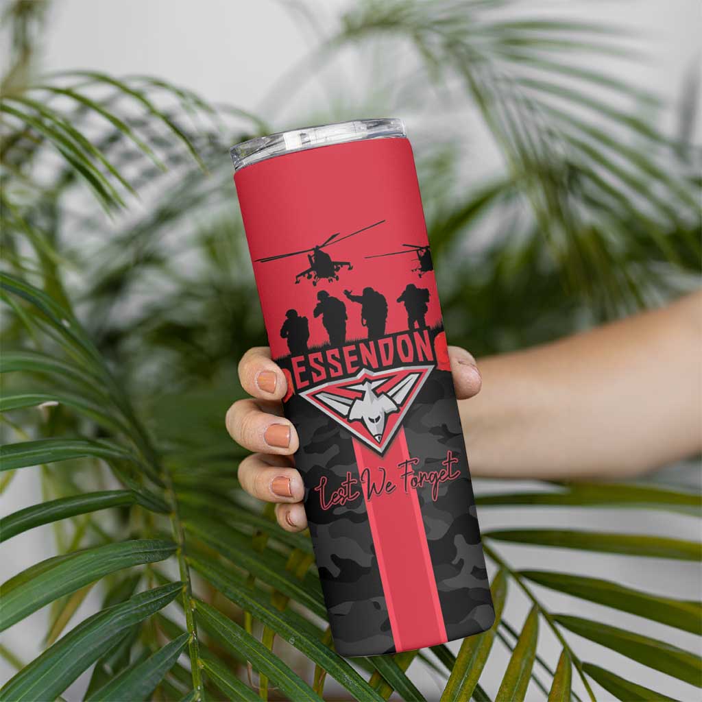 Personalised Essendon Football ANZAC Day Skinny Tumbler Bombers Poppy Lest We Forget