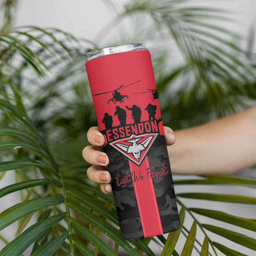 Personalised Essendon Football ANZAC Day Skinny Tumbler Bombers Poppy Lest We Forget