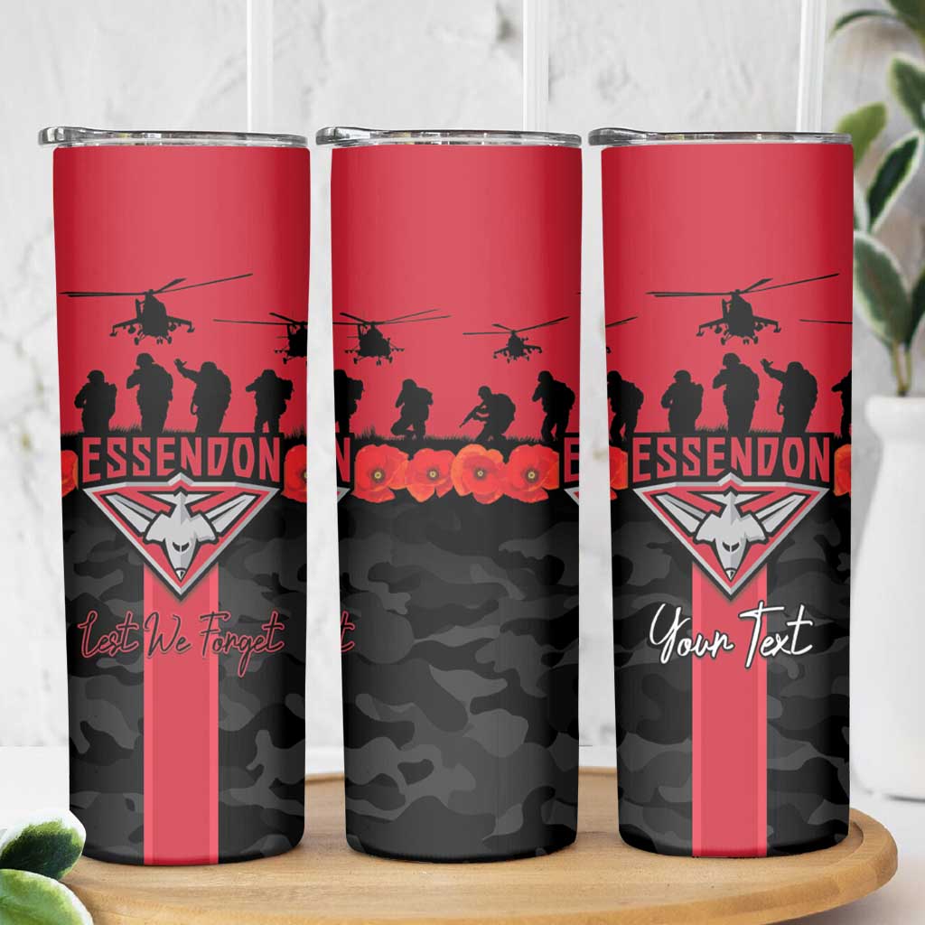 Personalised Essendon Football ANZAC Day Skinny Tumbler Bombers Poppy Lest We Forget