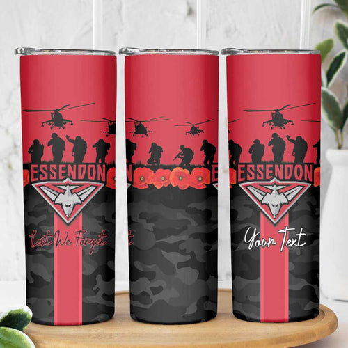 Personalised Essendon Football ANZAC Day Skinny Tumbler Bombers Poppy Lest We Forget