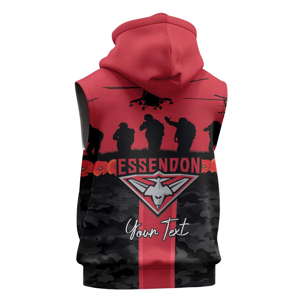 Personalised Essendon Football ANZAC Day Sleeveless Hoodie Bombers Poppy Lest We Forget