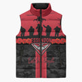 Personalised Essendon Football ANZAC Day Sleeveless Puffer Jacket Bombers Poppy Lest We Forget