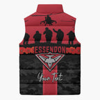 Personalised Essendon Football ANZAC Day Sleeveless Puffer Jacket Bombers Poppy Lest We Forget