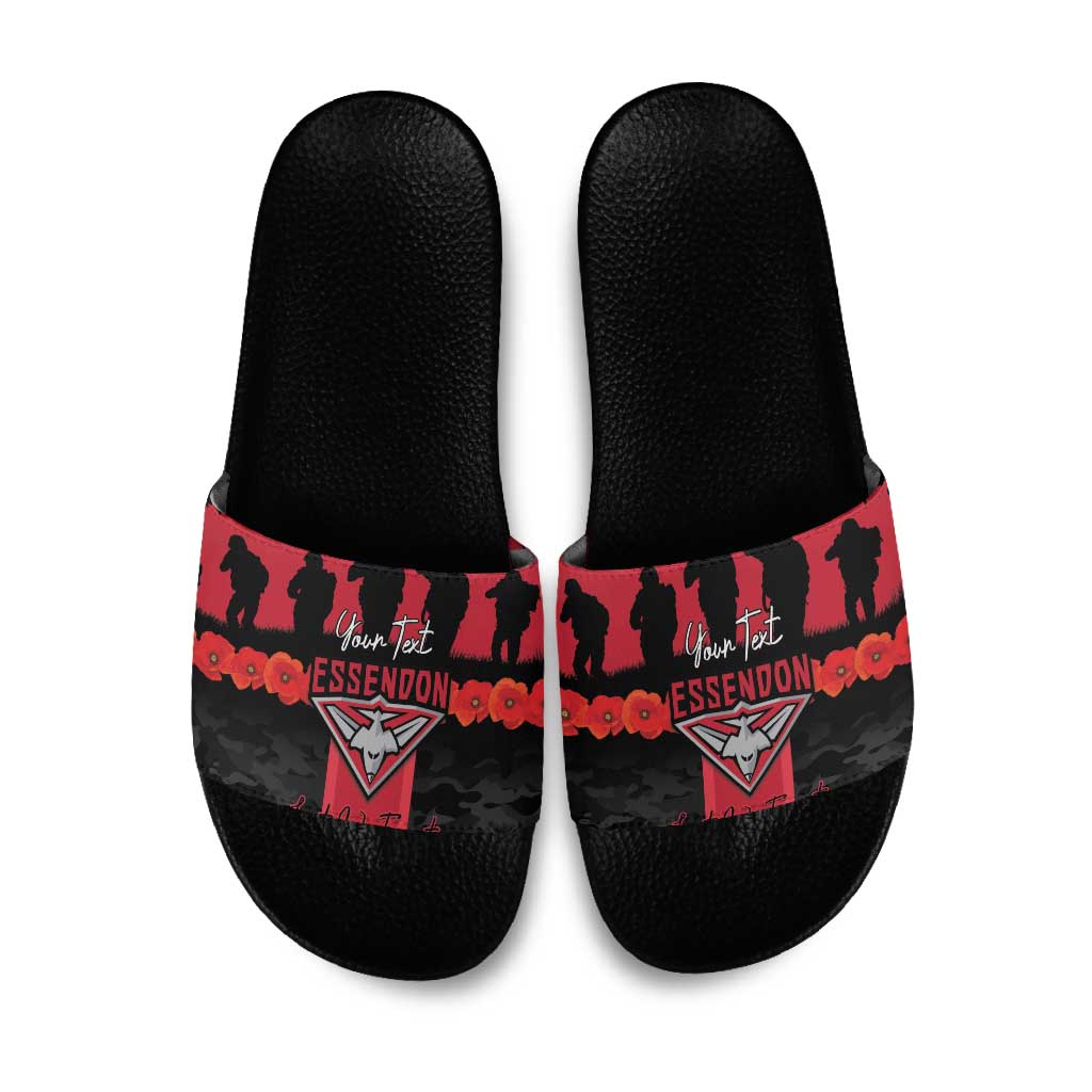 Personalised Essendon Football ANZAC Day Slide Sandals Bombers Poppy Lest We Forget