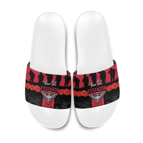 Personalised Essendon Football ANZAC Day Slide Sandals Bombers Poppy Lest We Forget