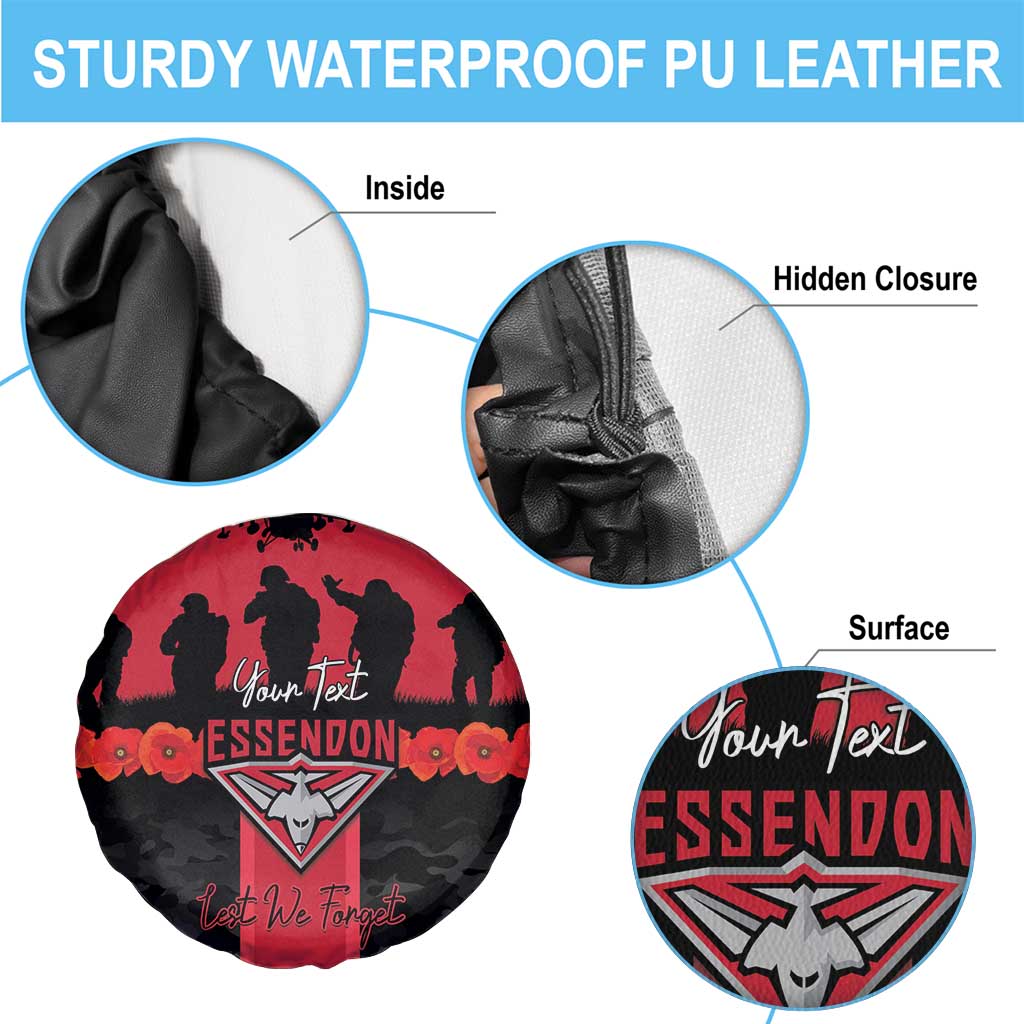 Personalised Essendon Football ANZAC Day Spare Tire Cover Bombers Poppy Lest We Forget