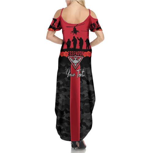 Personalised Essendon Football ANZAC Day Summer Maxi Dress Bombers Poppy Lest We Forget