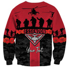 Personalised Essendon Football ANZAC Day Sweatshirt Bombers Poppy Lest We Forget