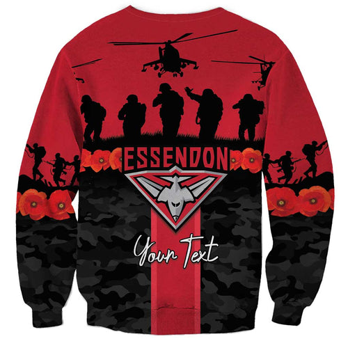 Personalised Essendon Football ANZAC Day Sweatshirt Bombers Poppy Lest We Forget