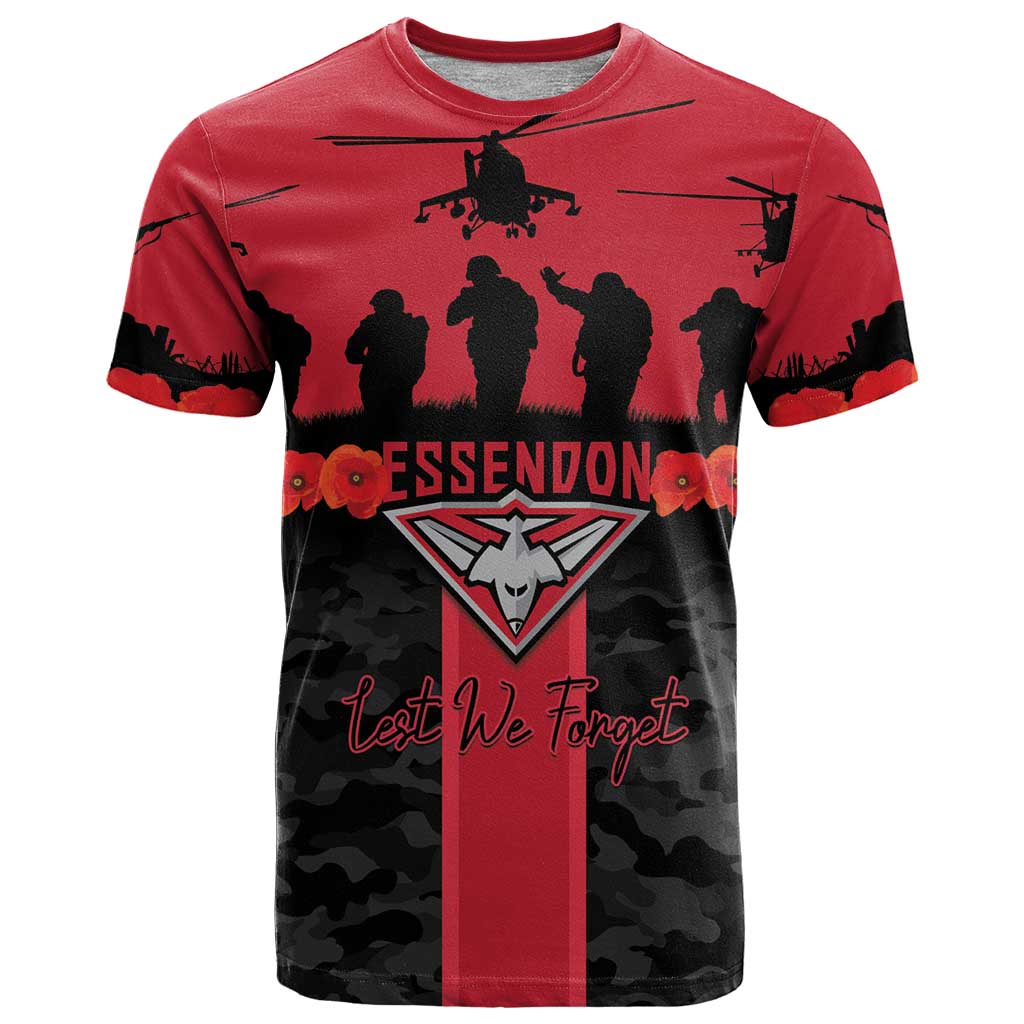 Personalised Essendon Football ANZAC Day T Shirt Bombers Poppy Lest We Forget