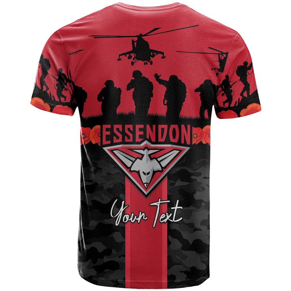 Personalised Essendon Football ANZAC Day T Shirt Bombers Poppy Lest We Forget