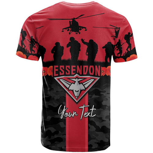 Personalised Essendon Football ANZAC Day T Shirt Bombers Poppy Lest We Forget