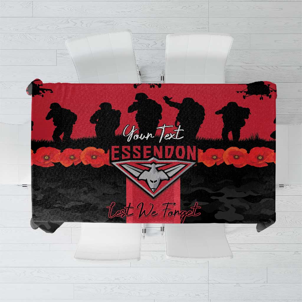 Personalised Essendon Football ANZAC Day Tablecloth Bombers Poppy Lest We Forget