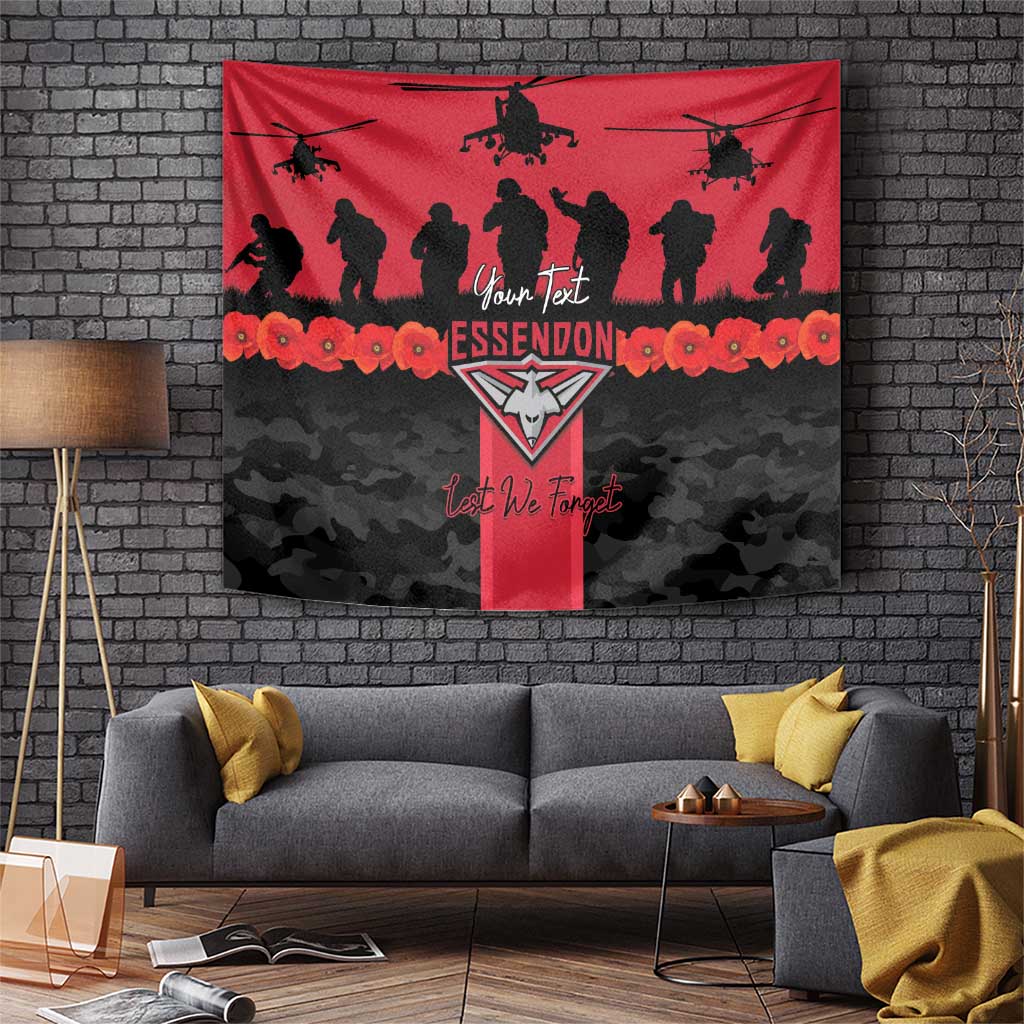 Personalised Essendon Football ANZAC Day Tapestry Bombers Poppy Lest We Forget
