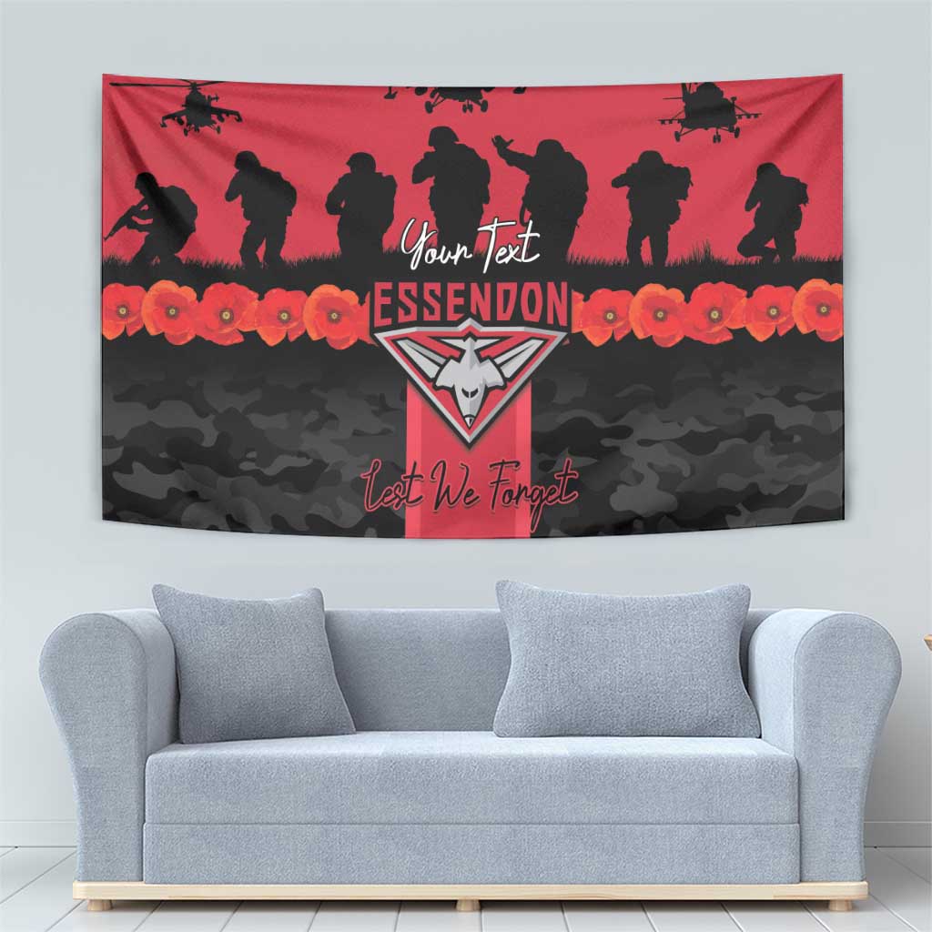 Personalised Essendon Football ANZAC Day Tapestry Bombers Poppy Lest We Forget