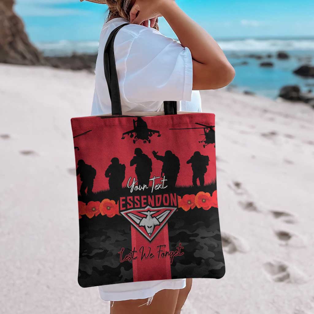 Personalised Essendon Football ANZAC Day Tote Bag Bombers Poppy Lest We Forget