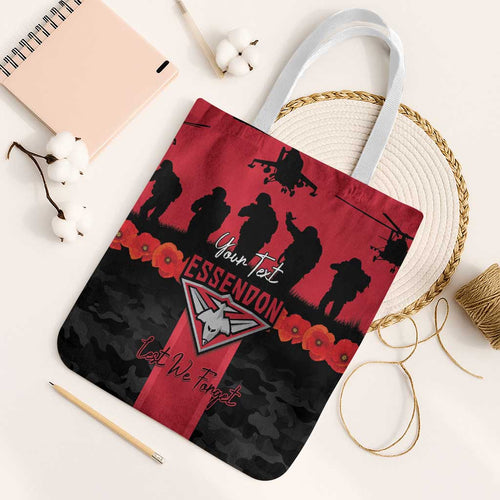 Personalised Essendon Football ANZAC Day Tote Bag Bombers Poppy Lest We Forget