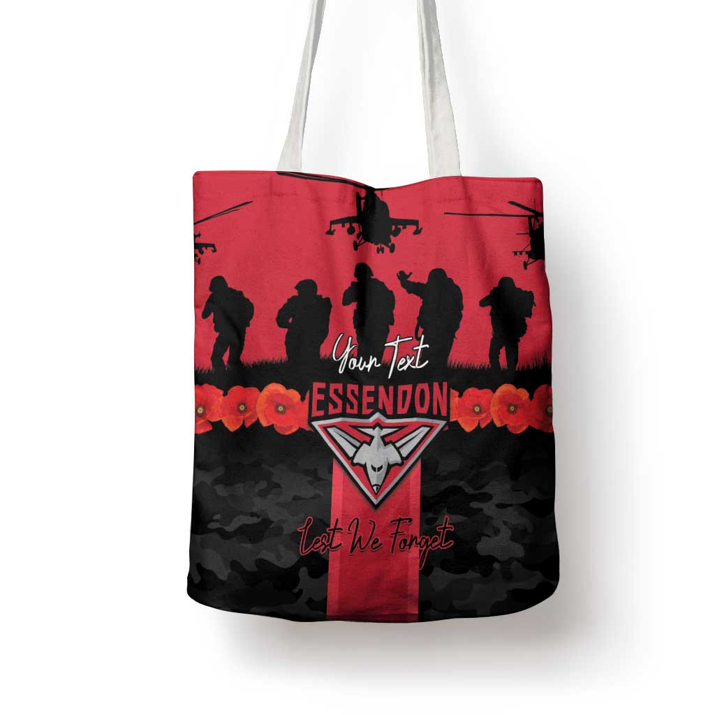 Personalised Essendon Football ANZAC Day Tote Bag Bombers Poppy Lest We Forget