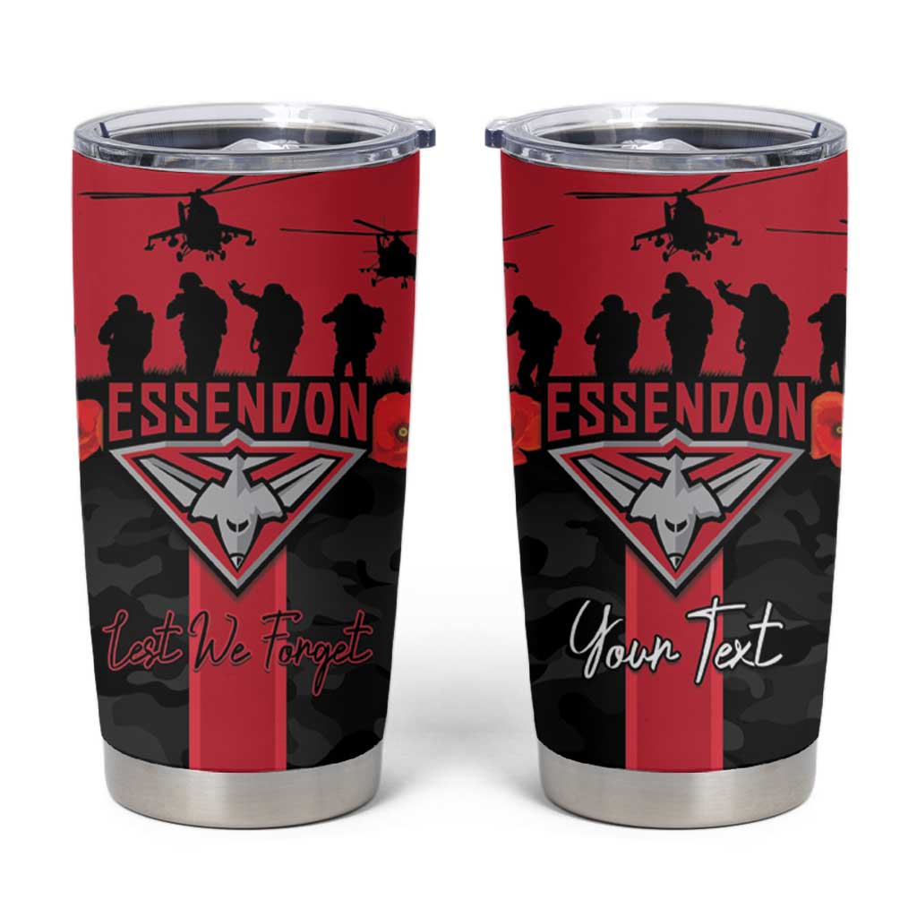 Personalised Essendon Football ANZAC Day Tumbler Cup Bombers Poppy Lest We Forget