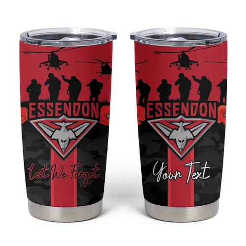Personalised Essendon Football ANZAC Day Tumbler Cup Bombers Poppy Lest We Forget