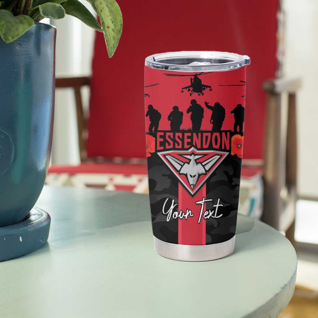 Personalised Essendon Football ANZAC Day Tumbler Cup Bombers Poppy Lest We Forget