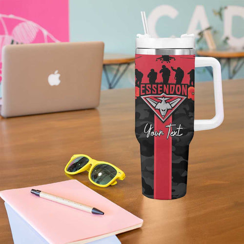 Personalised Essendon Football ANZAC Day Tumbler With Handle Bombers Poppy Lest We Forget