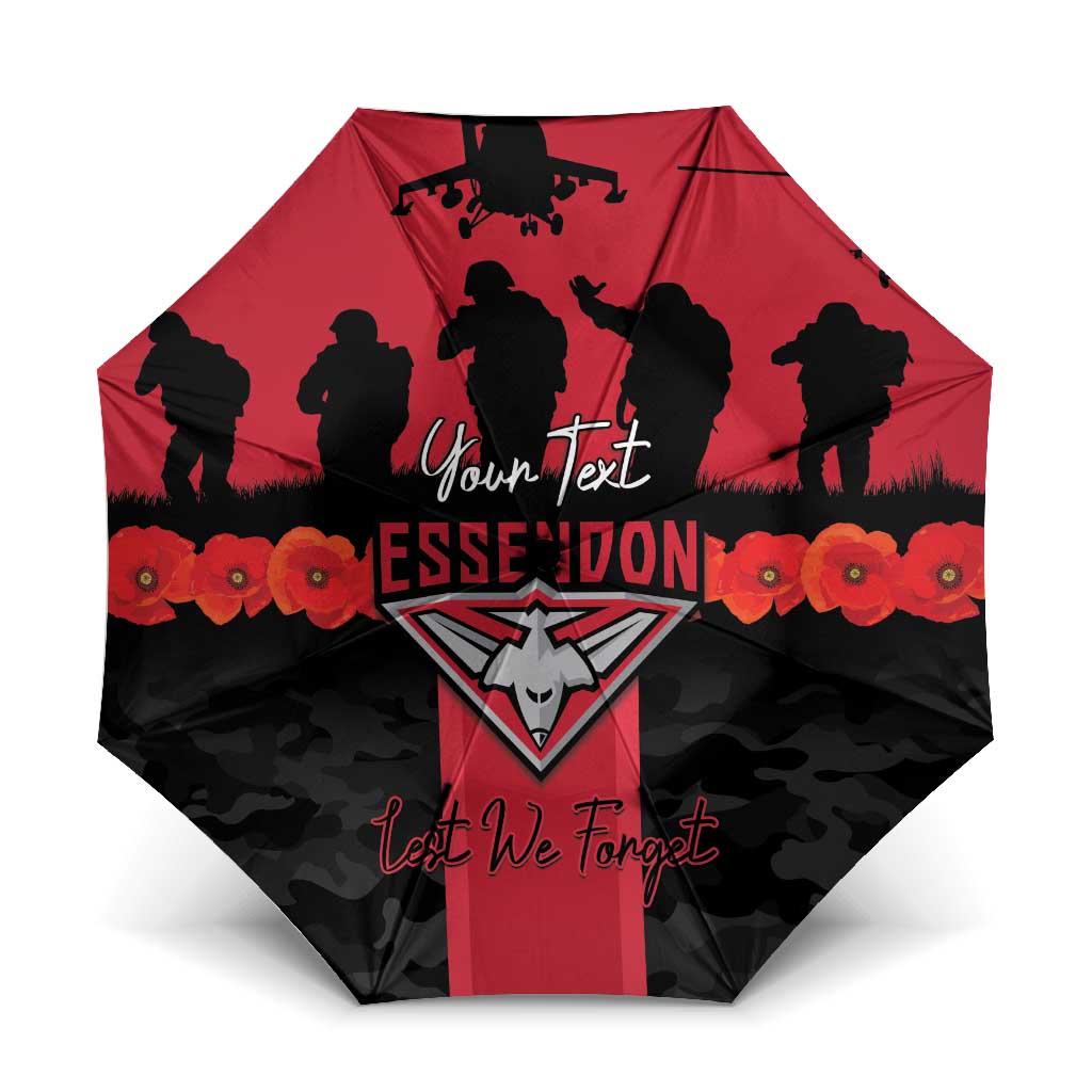 Personalised Essendon Football ANZAC Day Umbrella Bombers Poppy Lest We Forget