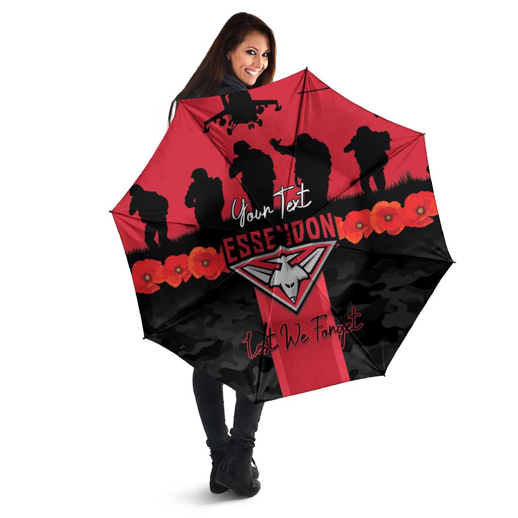 Personalised Essendon Football ANZAC Day Umbrella Bombers Poppy Lest We Forget