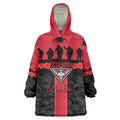 Personalised Essendon Football ANZAC Day Wearable Blanket Hoodie Bombers Poppy Lest We Forget