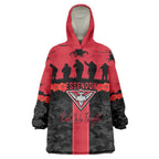 Personalised Essendon Football ANZAC Day Wearable Blanket Hoodie Bombers Poppy Lest We Forget