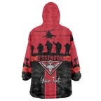 Personalised Essendon Football ANZAC Day Wearable Blanket Hoodie Bombers Poppy Lest We Forget