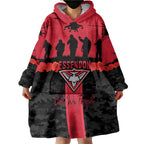 Personalised Essendon Football ANZAC Day Wearable Blanket Hoodie Bombers Poppy Lest We Forget